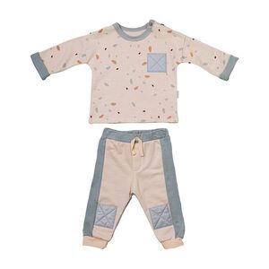 Andywawa Leaf Print Colorblocked Pocket Outfit, Beige